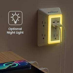 Multi Plug Outlet Surge Protector - POWSAF 5 Outlet Extender with 4 USB Ports(2 USB-C Fast Ports) and Night Light, 3-Sided Power Strip with Adapter Spaced Outlets - ETL Multiple Sockets