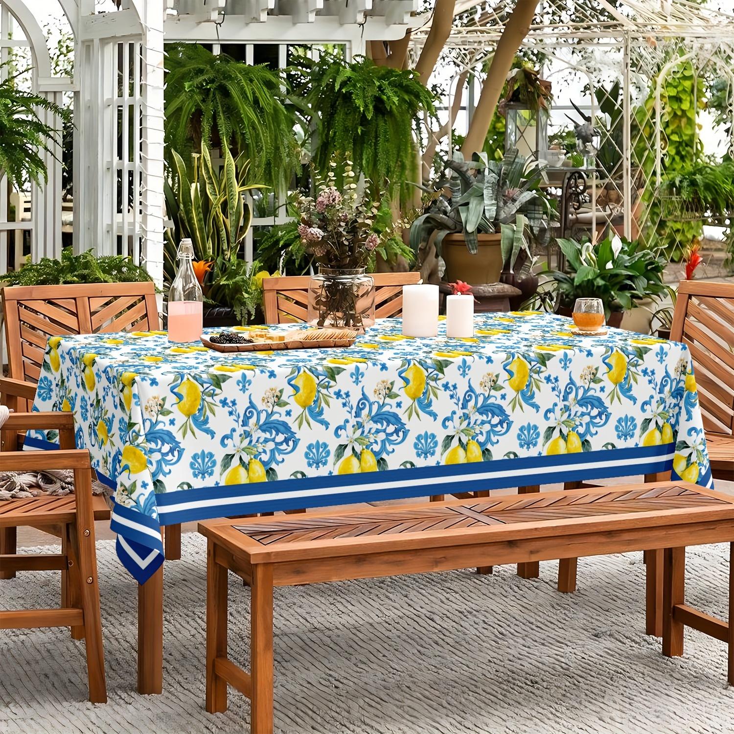 1 piece of vintage lemon floral tablecloth - polyester material, rectangular, machine washable, suitable for home, kitchen, dining, party, holiday decoration, spring and summer kitchen accessories, Picnic Table Cover