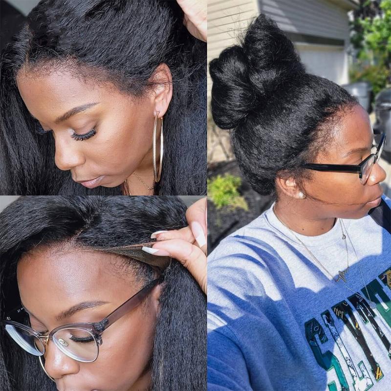 Yaki Kinky Straight Wig With 4C Edges Lace Front Human Hair Wig Brazilian Kinky Curly 13x6 HD Lace Frontal Wigs For Women Baby Hair Pre Plucked 180%