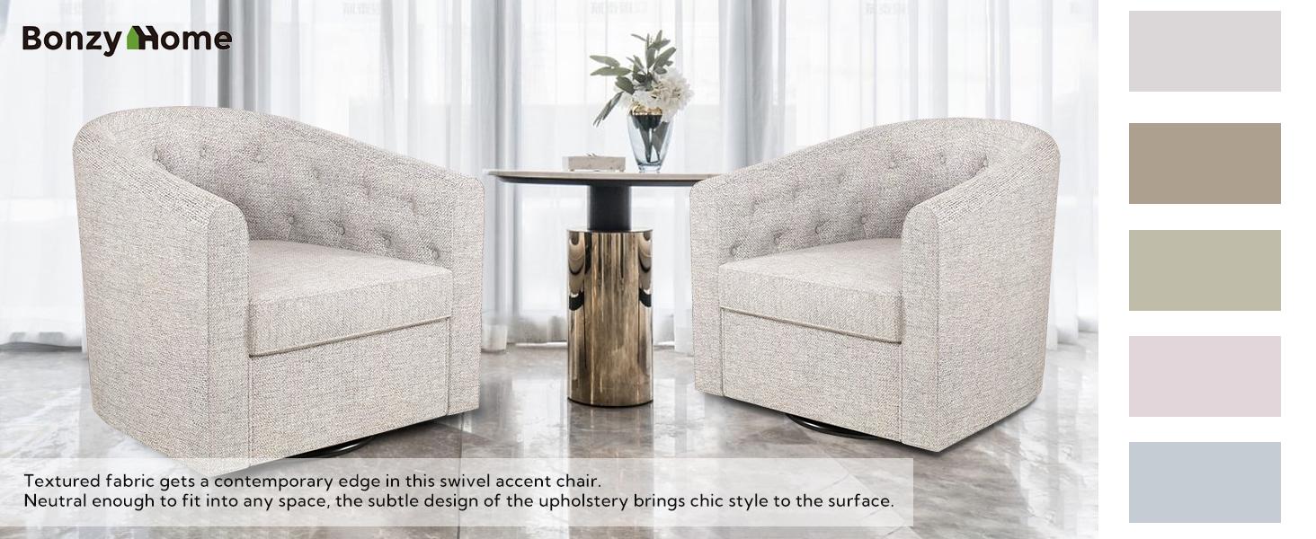 [TikTokShopBlackFriday] EBELLO Swivel Accent Chairs for Living Room, Comfortable Round Fabric Swivel Chair for Nursery, Bedroom, Office, Light Grey,Beige