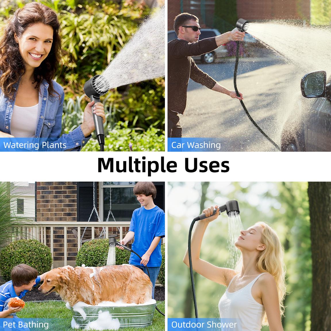 MoKo Camping Shower Pump as Outdoor Power Bank, 12000mAh Rechargeable Camp Showers with LED Display for Battery Level and Water Temperature, Portable Shower Head for Camping, Pet & Car Cleaning