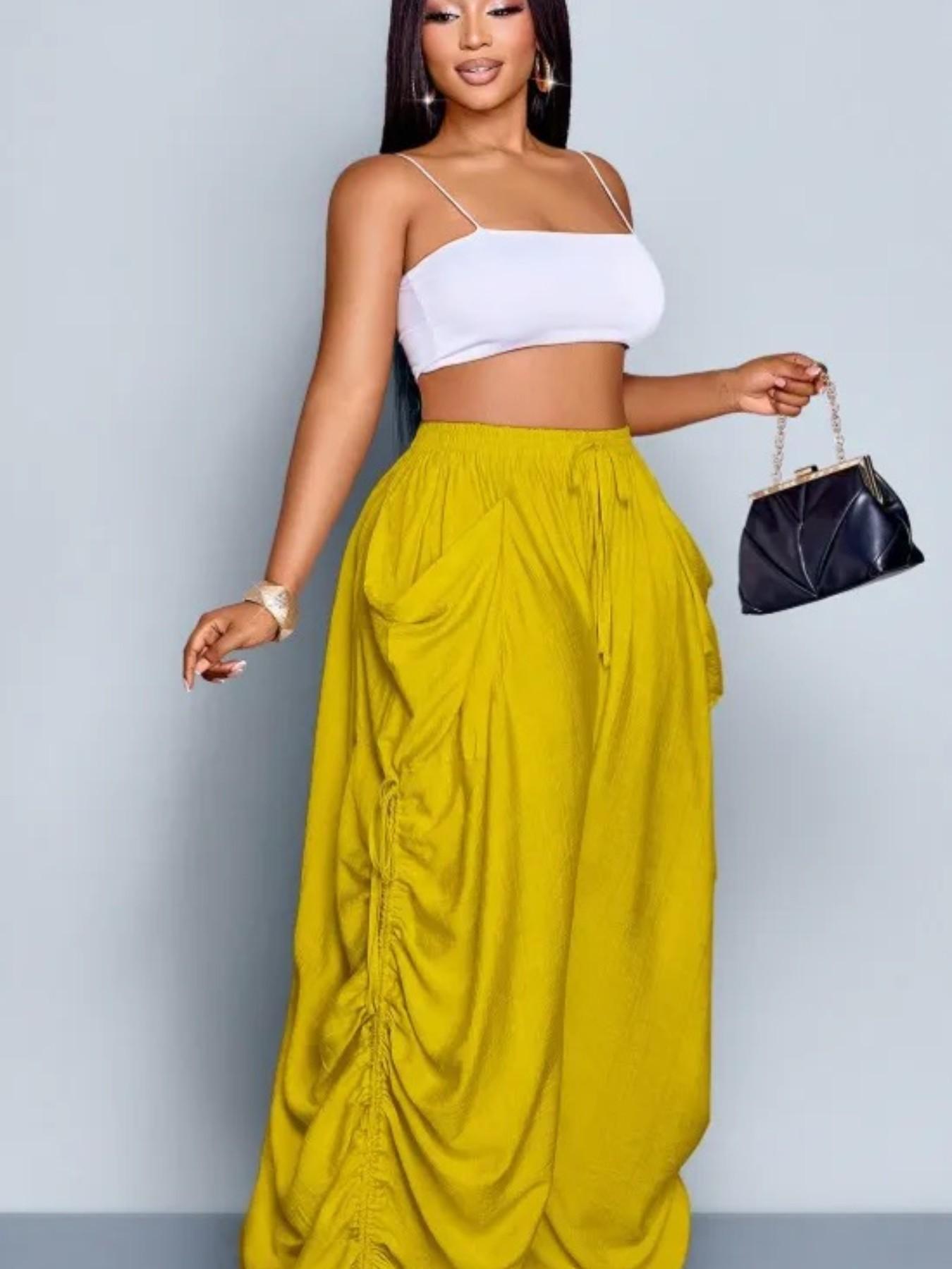 Women's Harem Pants, Casual High-Waisted, Medium Stretch, Thin Fabric, Drawstring Waist with Pockets, Versatile Street Style, Streetwear, Bottom, Casual Elastic Waisted