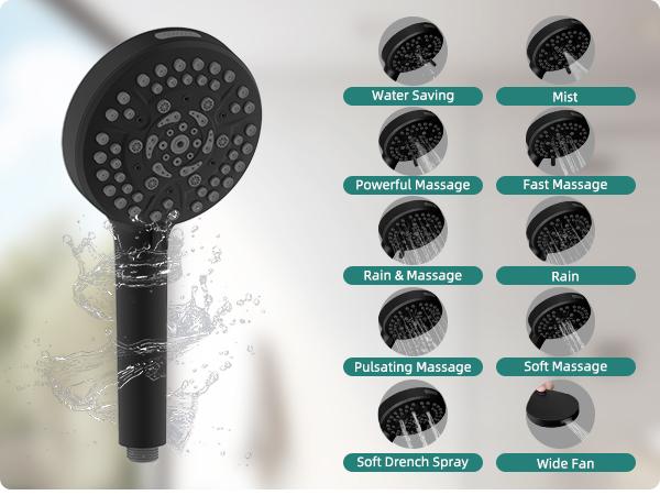 Rain Shower Head with Handheld Head High Pressure 10" Rainfall Showerhead + 7-Spray Handheld Showerhead Combo, 11" Shower Extension Arm, 71" Hose, 3 Settings Diverter, Matteblack