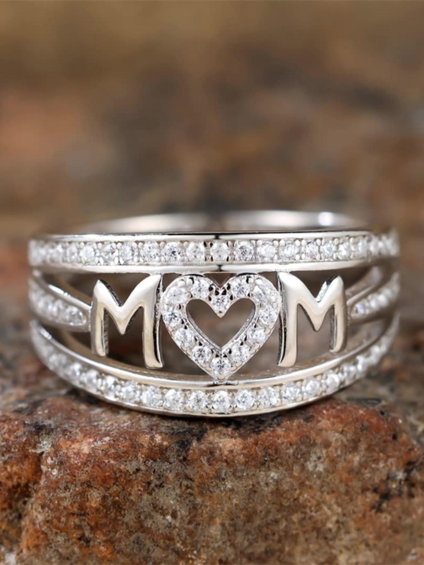 Women's Mom Ring Heart Shape Diamond Set, 18k Gold Plated Gold, Mother's Day Gift, Elegant Fashion Jewelry for Mom