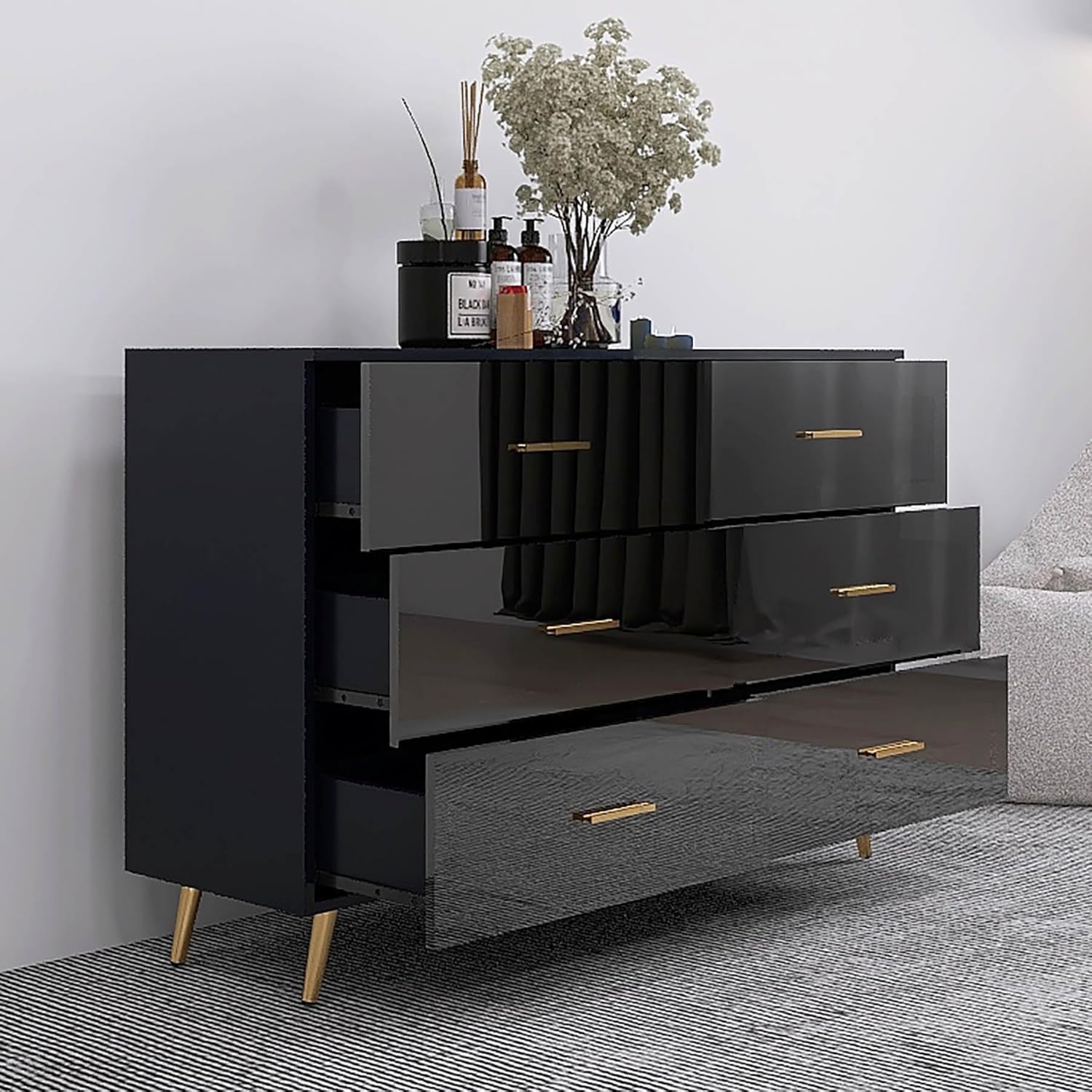 6 drawer tall dresser black 6-Drawer Tall Dresser, Modern Wood Chest of Drawers with Concealed Handles  for Bedroom, Living Room or Entryway, Black