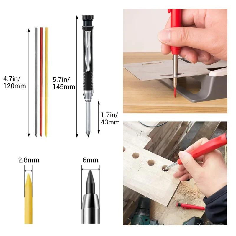 Solid Woodworking Automatic Pencil Set with Sharpener, 2.8mm Three Color Refills, Building Tools, Stationery Supplies
