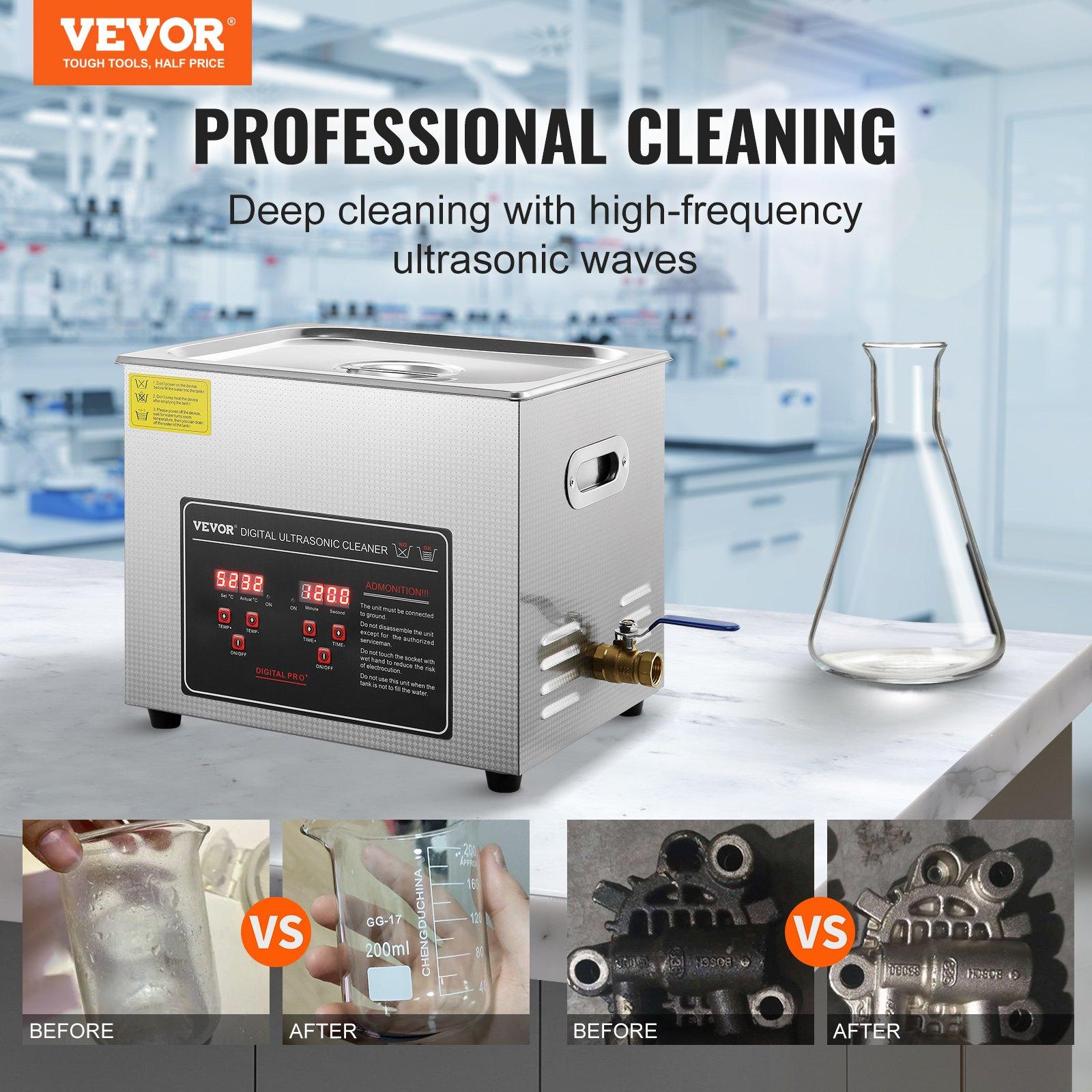 fathersdaygift VEVOR Ultrasonic Cleaner with Digital Timer Heater, Professional Ultra Sonic Jewelry Cleaner, Stainless Steel Heated Cleaning Machine for Glasses Watch Rings Small Parts Circuit Board (10L)