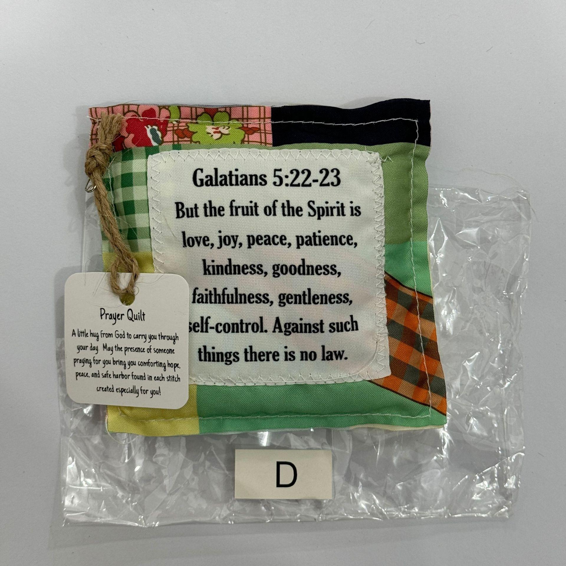 Vintage Prayer Blanket Square with Cross Inside, Mini Handmade Quilt, Colorful Stitched Blessing Poem Throw, Home Decor Gift Idea # GLOBAL PICKS