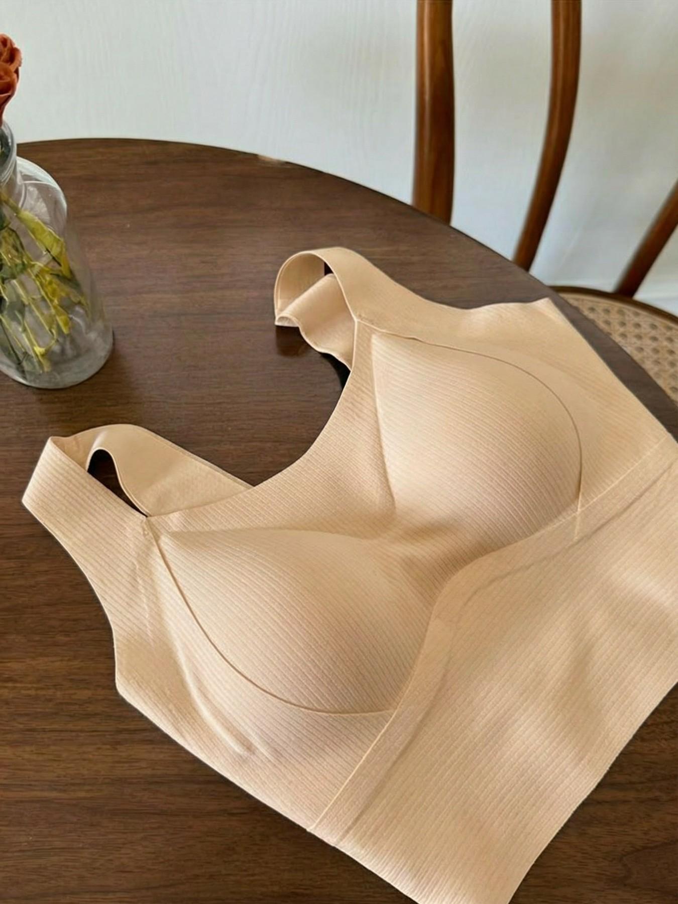 Ribbed Wirefree Bra, Push Up & Anti-Sagging, Wide Strap Backless Camisole Bralette, Minimizer for Large Bust, Side Support for Back Fat, Sports & Sleep Bra, Naked-Feel Breathable Skin-Friendly Layering Top