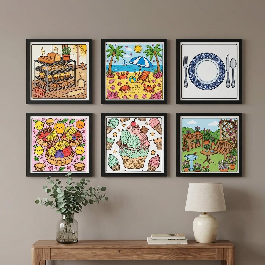 Kawaii Coloring Book Set - 4pcs Little Corner, Seaside Days & Sweet Baking Themes for Stress Relief - High-Quality Opaque Paper, Beginner-Friendly Vibrant Illustrations for Teens, Adults & Elderly - Perfect Gift for Easter, Birthdays & Holidays