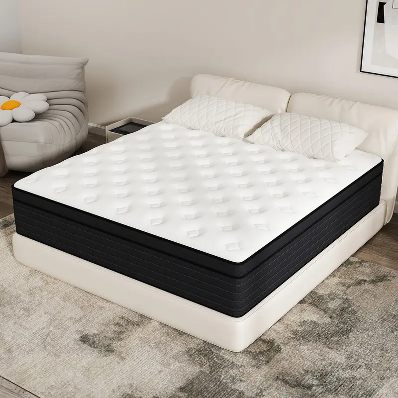 KORLOVY Hybrid Pocket Spring Mattress (12/14in) - Twin/Full/Queen Sizes, Medium Firm, Memory Foam, Pressure Relief, 500-600 lb Capacity, Anti-Allergic, Eco-Friendly, Ergonomic, Breathable Bed Mattress in a Box