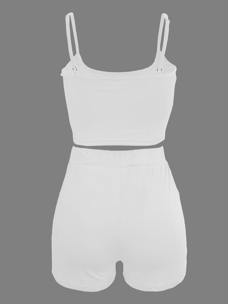 Adjustable waist cropped camisole top and elastic-waist fitted shorts, summer casual wear, women’s two-piece set