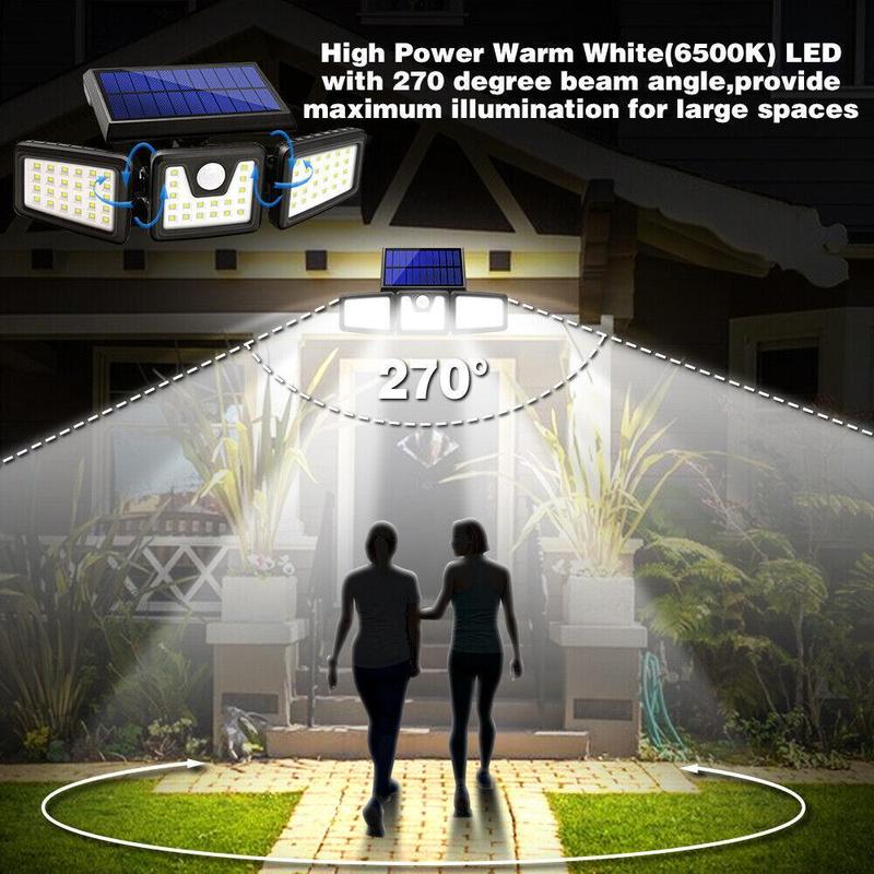 Solar Outdoor Lights Security Lights with Remote Control,3 Heads Motion Sensor Lights, IP65 Waterproof,270° Wide Angle Flood Wall Lights with 3 Modes，TikTokShopBlackFriday