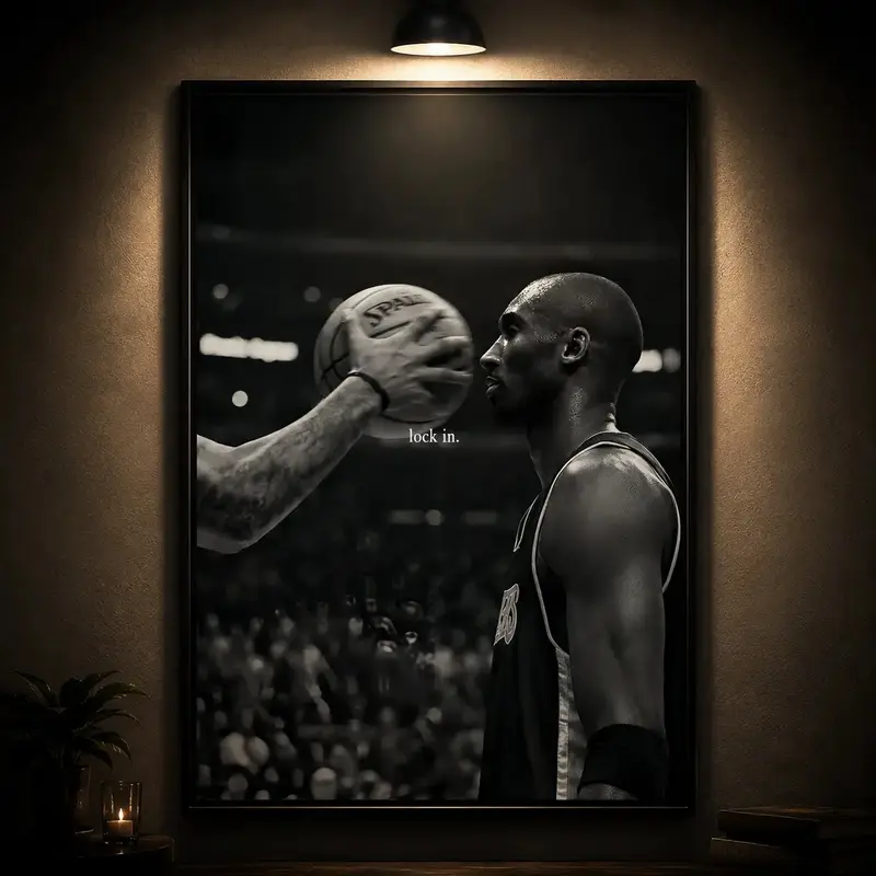 Kobe Bryant Lock In Canvas Wall Art Poster, Black and White Basketball Motivational Print, Mamba Mentality Inspired Sports Artwork, Waterproof Canvas Decor for Home Gym Bedroom Office Dorm Man Cave, Gift for Men Teens Basketball Fans, Sports Room Decor