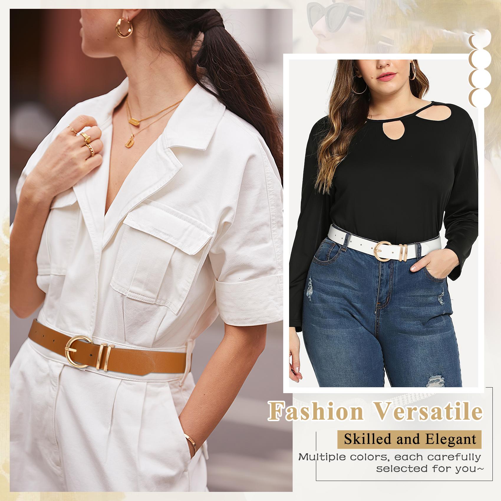 XZQTIVE 3 Pack Women's Leather Belts for Jeans Dresses Ladies Waist Belt with Fashion Golden Buckle SpringStatements