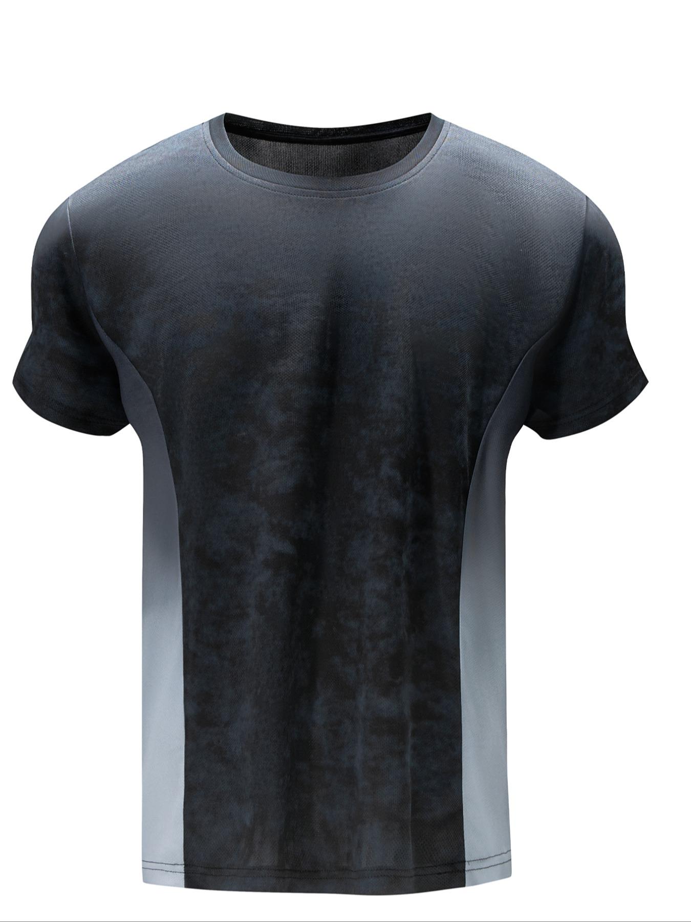 Men's Casual Gradient Patchwork Round Neck T-Shirt, Gym Tee, Breathable Comfort, Summer Gym Workout Quick Dry Short Sleeve, Daily Wear and Vacation