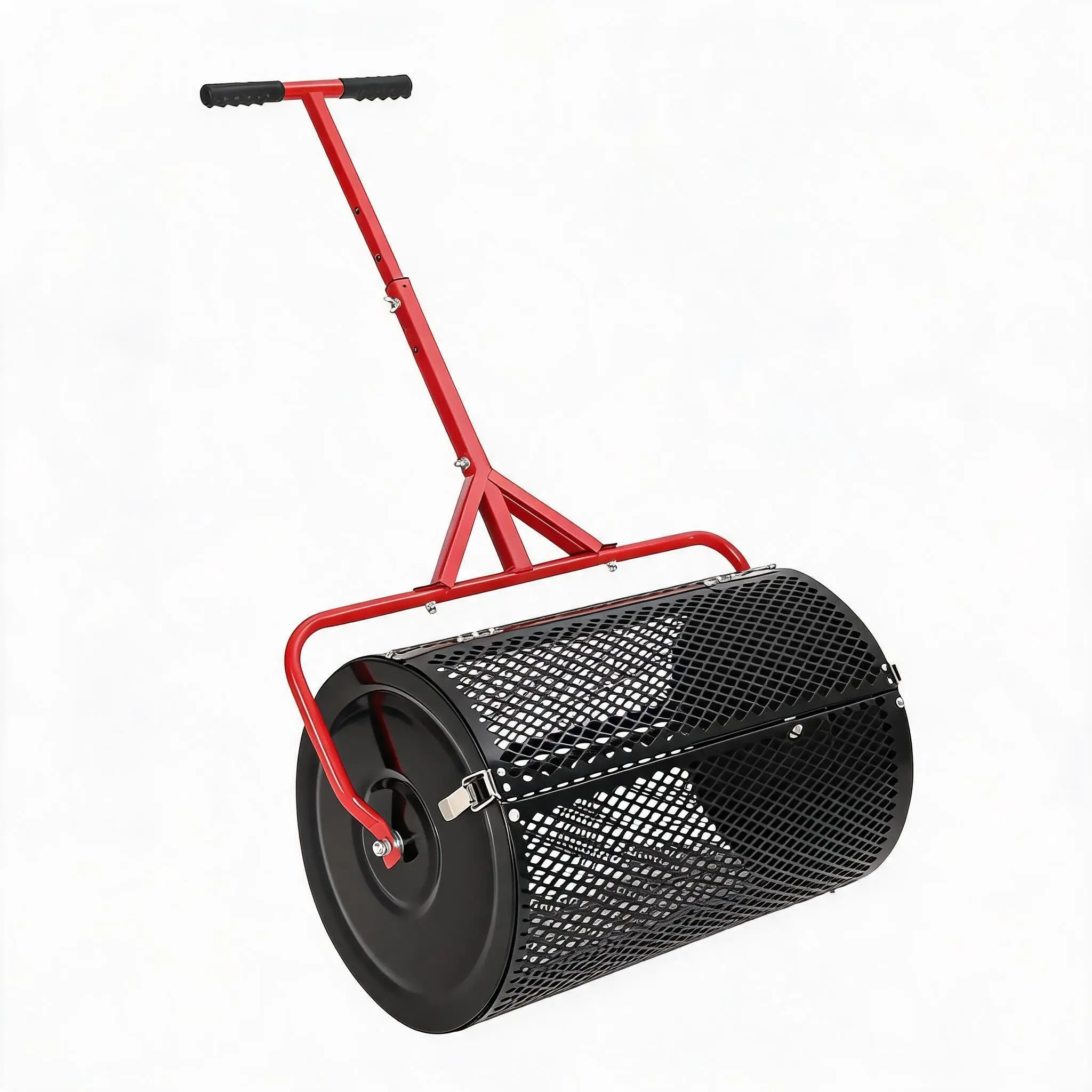 Heavy Duty Compost & Peat Moss Spreader – 24 Inch Lawn Seeder – 3-Height Adjustable T-Handle – Powder-Coated Mesh Roller – Side Fastener – Perfect for Planting, Seeding, Fertilizer –