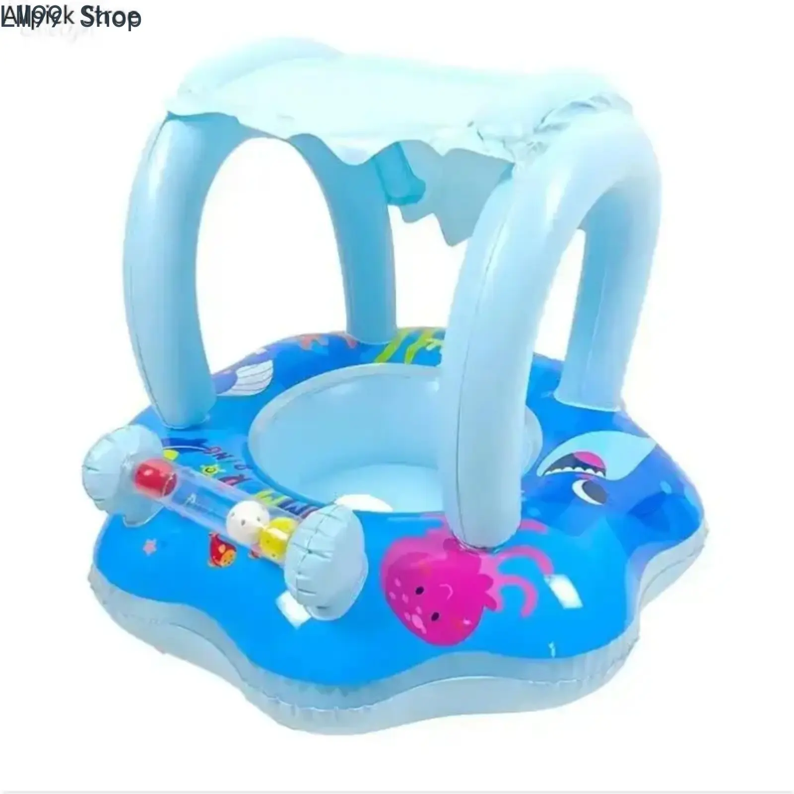 Unisex Toddler Swim Float with Sun Canopy Anti Tip Inflatable Baby Pool Floaties UV Protection Slip Resist Seat Anti Rollover Structure Toy Bar Outdoor Water Play Ring Summer Beach Gear Travel Accessories