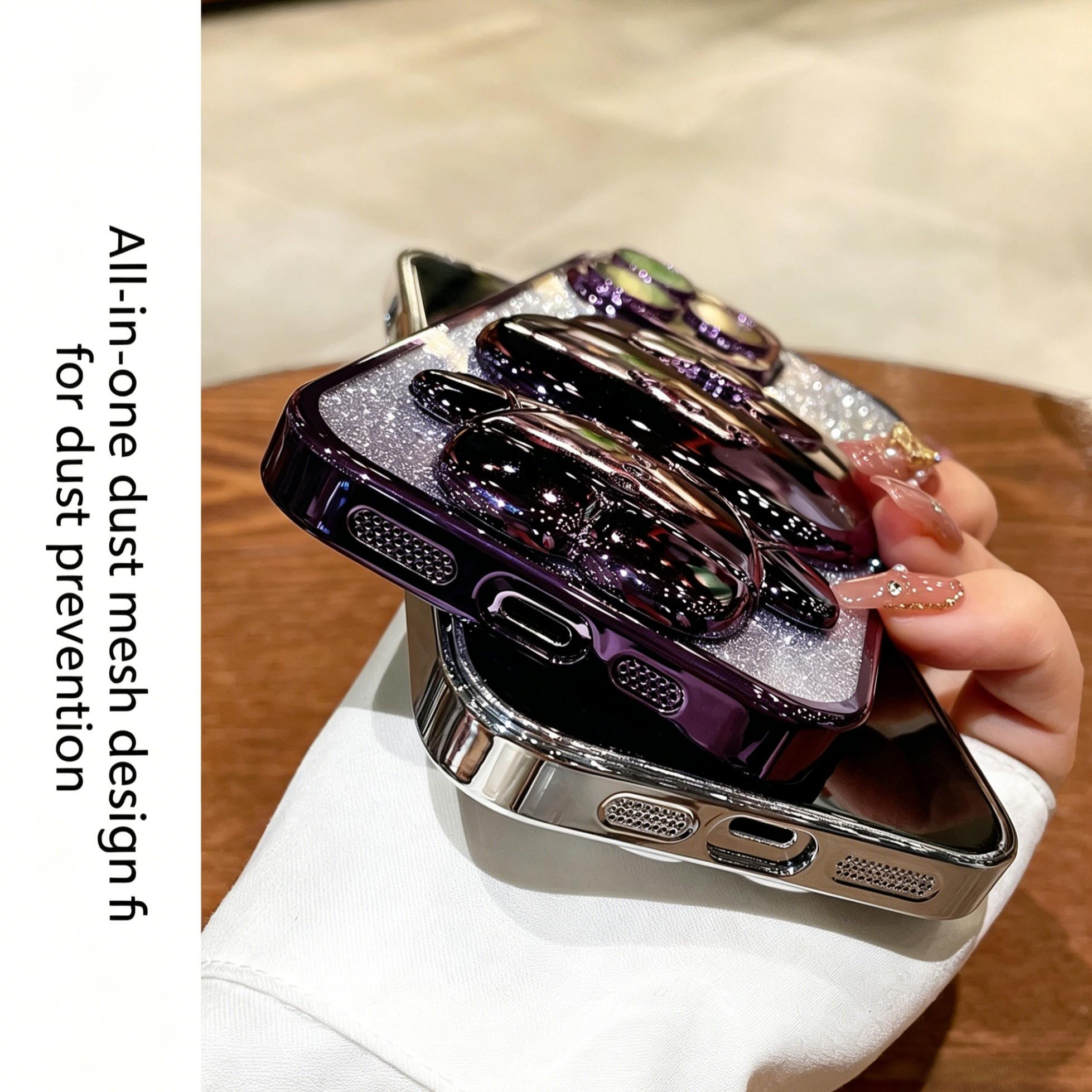 Glitter Bunny Phone Case with Stand & Mirror for iPhone 17 | Cute Silicone Protective Cover | Sparkly Bling Rabbit Case with Kickstand