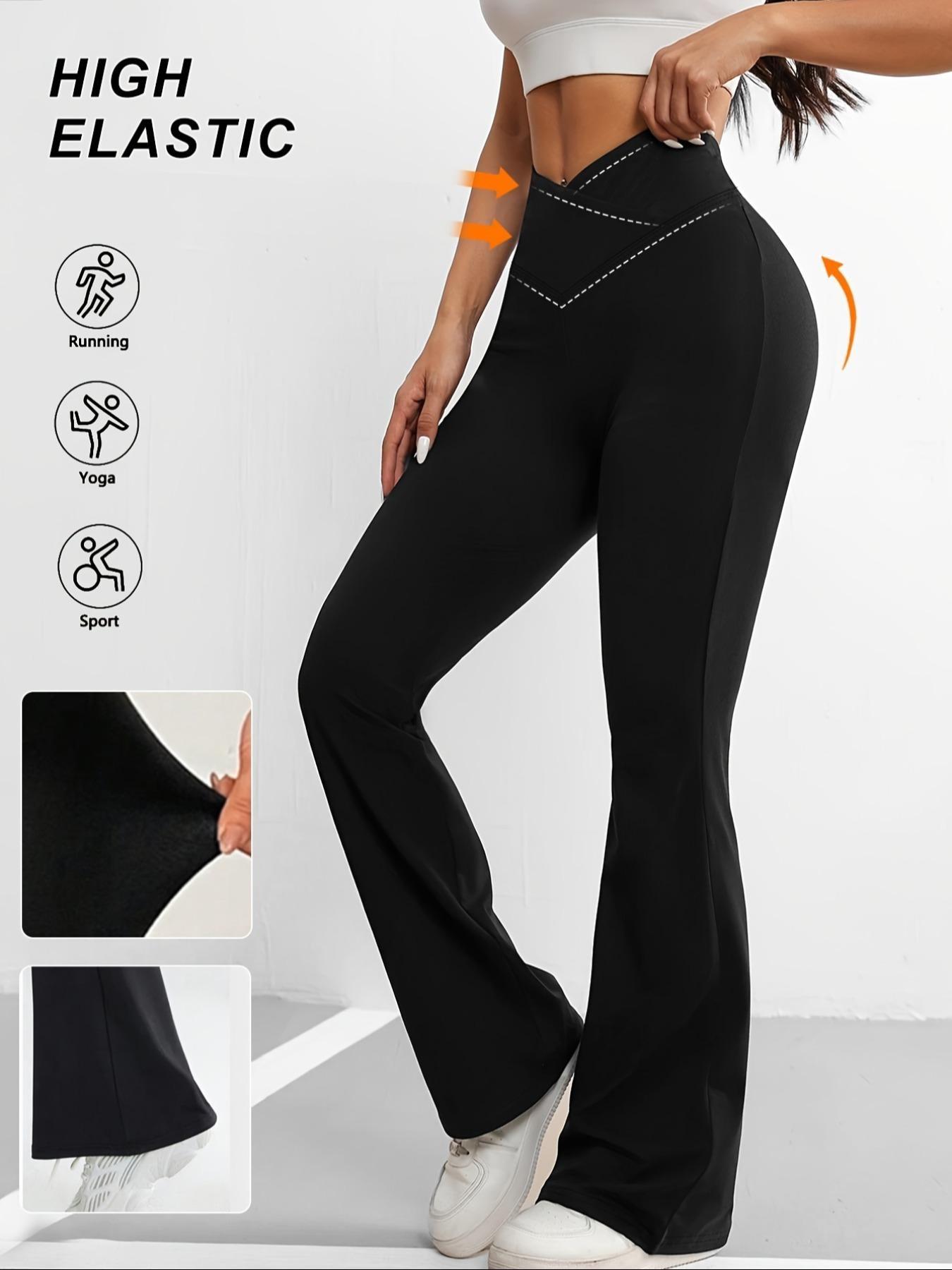 Women's High Waist Flare Leggings, Soft Stretchy Casual Sports Pants, Perfect for Yoga, Fitness, Spring and Summer Daily Outfits Cross Waist Leggings, Casual Sportswear Pants