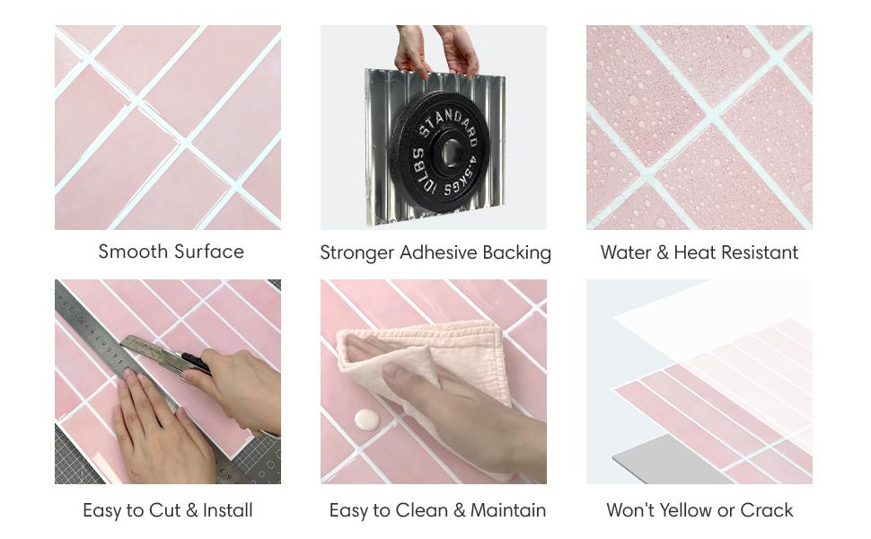 Commomy Peel and Stick Tile 10 Pcs of 12'' x 12'' Vertical 3D Self-Adhesive Backsplash for Kitchen Bathroom Interior Wall Tile Glossy Surface