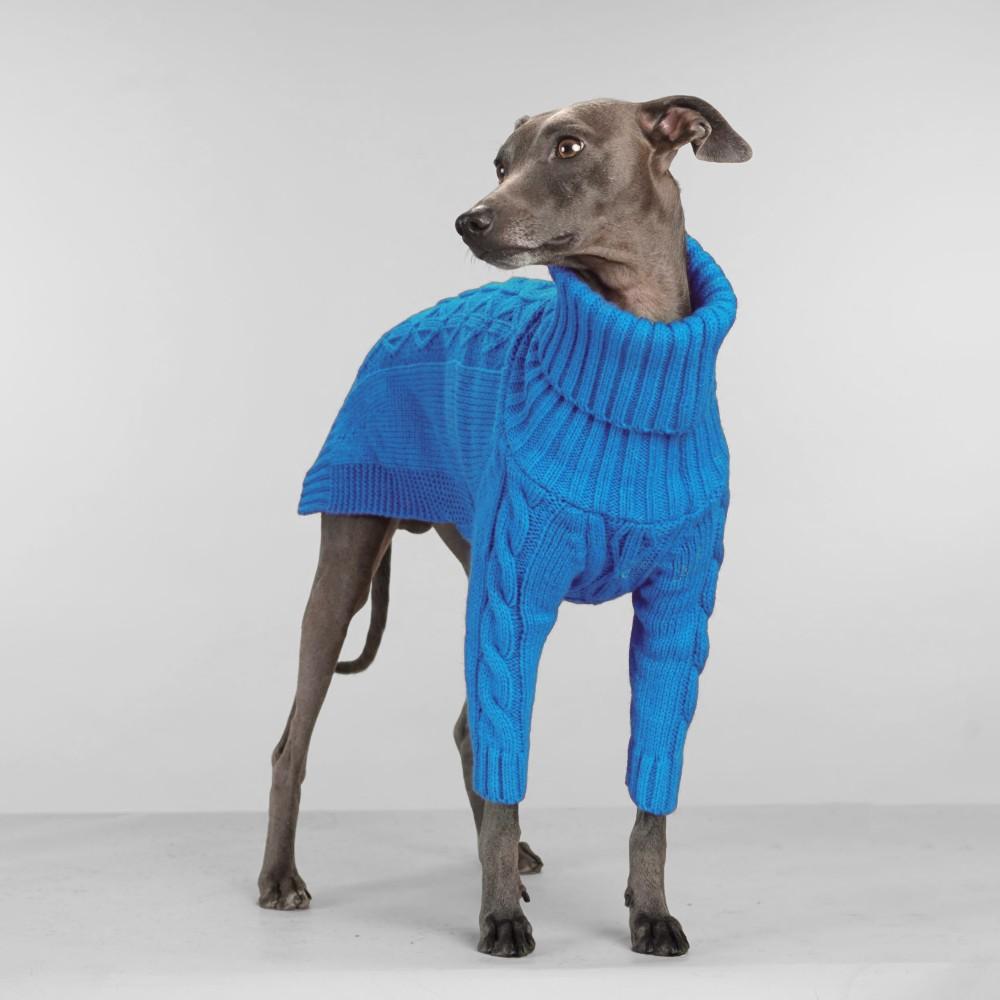 Blue Comfortable High-Neck Dog Sweater Autumn Winter Style Belly Protection Two-Leg Sweater - High-Neck Long Sleeve Knit Pullover, Suitable for Small Medium Large Dogs Whippet Greyhound Beagle Two-Leg Clothing, Spring Autumn Winter Dog Clothes