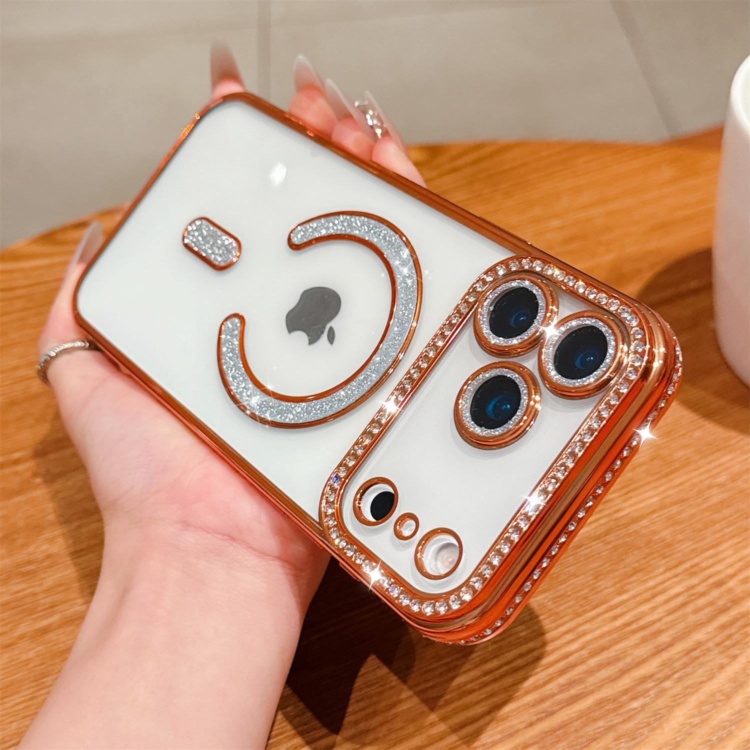 Magnetic Glitter Diamond for iPhone 17 Pro Max 16 15 14 13 12 11 Case Compatible with MagSafe Shiny Rhinestone Camera Lens Protector Bling Plated Edge,Clear Slim Military Drop Shockproof Cover