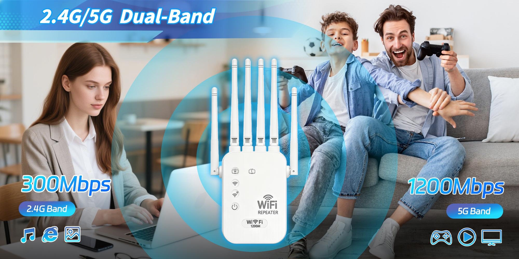 2026 WiFi Extender,1200Mbps Dual Band(5GHz/2.4GHz) WiFi Booster,WiFi ...