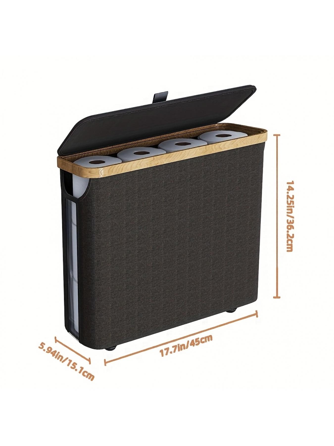 12 Rolls Bamboo Storage Rack with Lid - 7.93 Gallon Capacity, Modern Fabric Storage Basket, Multi-Functional Organizer with Handles, Durable Bamboo Bathroom Organizer and Storage Shelf Basket