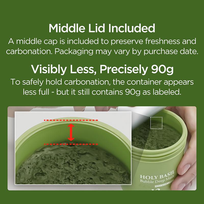 Holy Basil Bubble Deep Mask – Holy Basil & Carbonated Water for Cleansing Pores & Blackheads, Suitable for All Skin Types, Vegan Clay-to-Bubble Wash-Off Mask (90g / 3.17 oz)