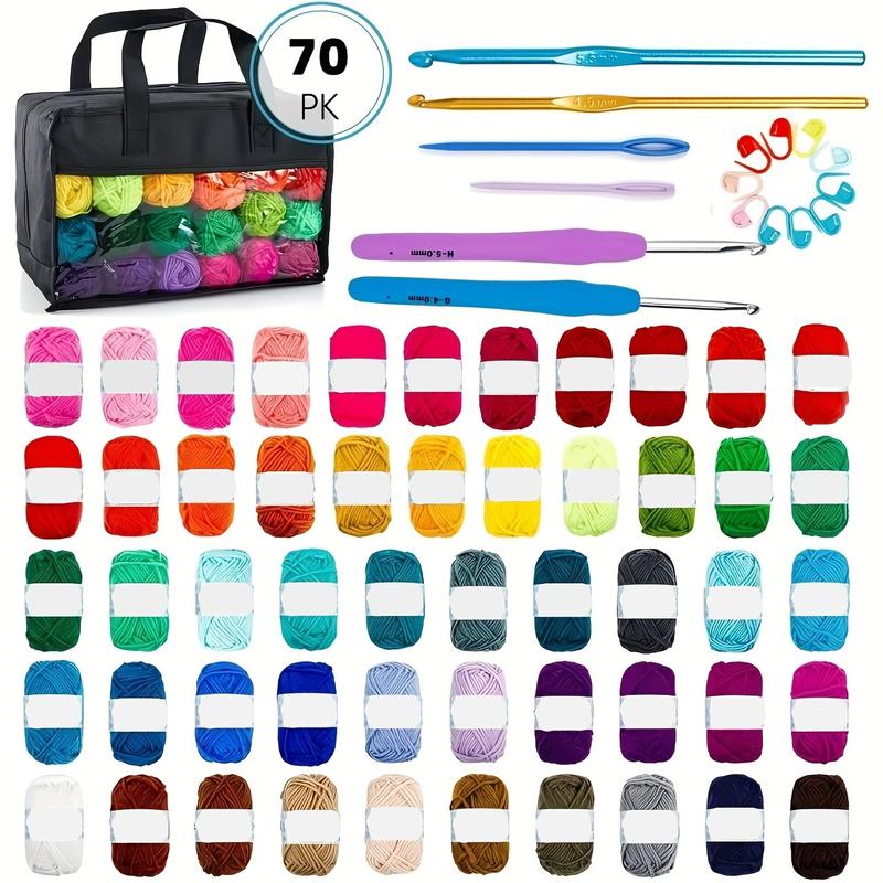 Acrylic Yarn Set, Size 1820, 52 Colors, Includes Crochet Hooks & Knitting Needles, Ideal for Beginners & Adults, Perfect Gift