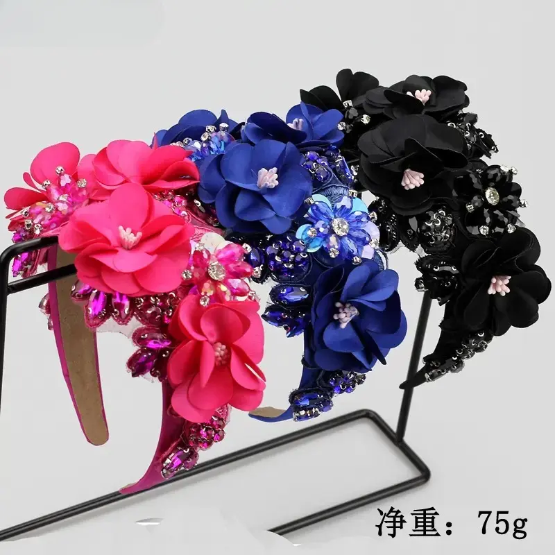 Trendy Luxury Flower Rhinestone Women Headband, Colorful Multi‑Dimensional Floral Crystal Hairband, Sparkly Statement‑Making Hair Piece Perfect For Evening Wear, Costume Parties and Eye‑Catching Glamorous Outfit Styling