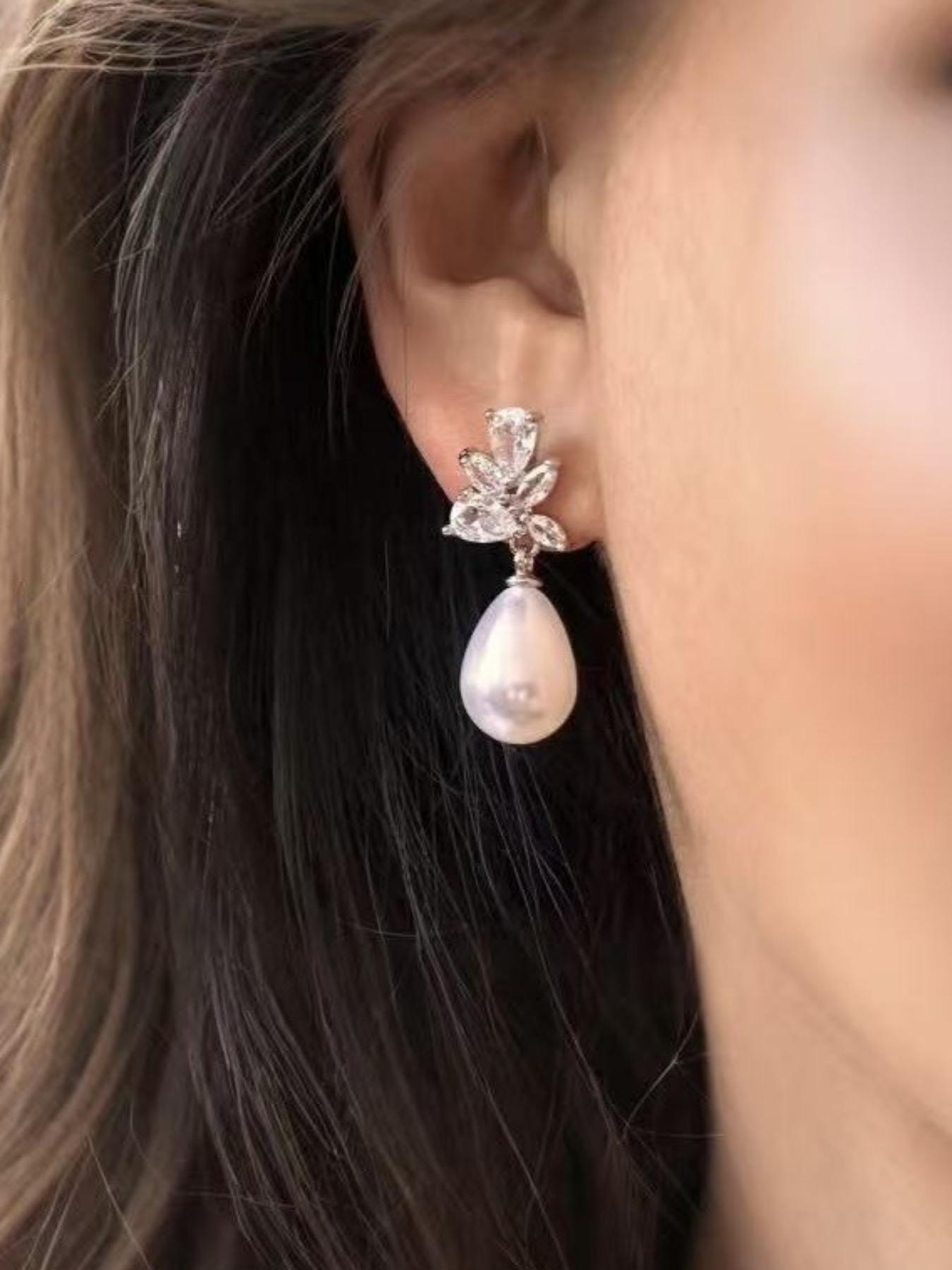 Pearl and Zirconia Pendant Earrings—Perfect for everyday wear, weddings, formal events, and bridal jewelry—An ideal gift for Mother’s Day, anniversaries, and birthdays