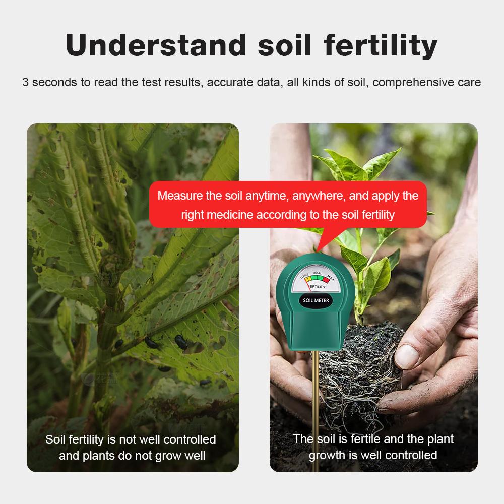 Hand Held Soil Detector High Accurate Soil PH/Water Moisture/Fertility Meter Metal Probe Soil Moisture Tester for Garden Flowers