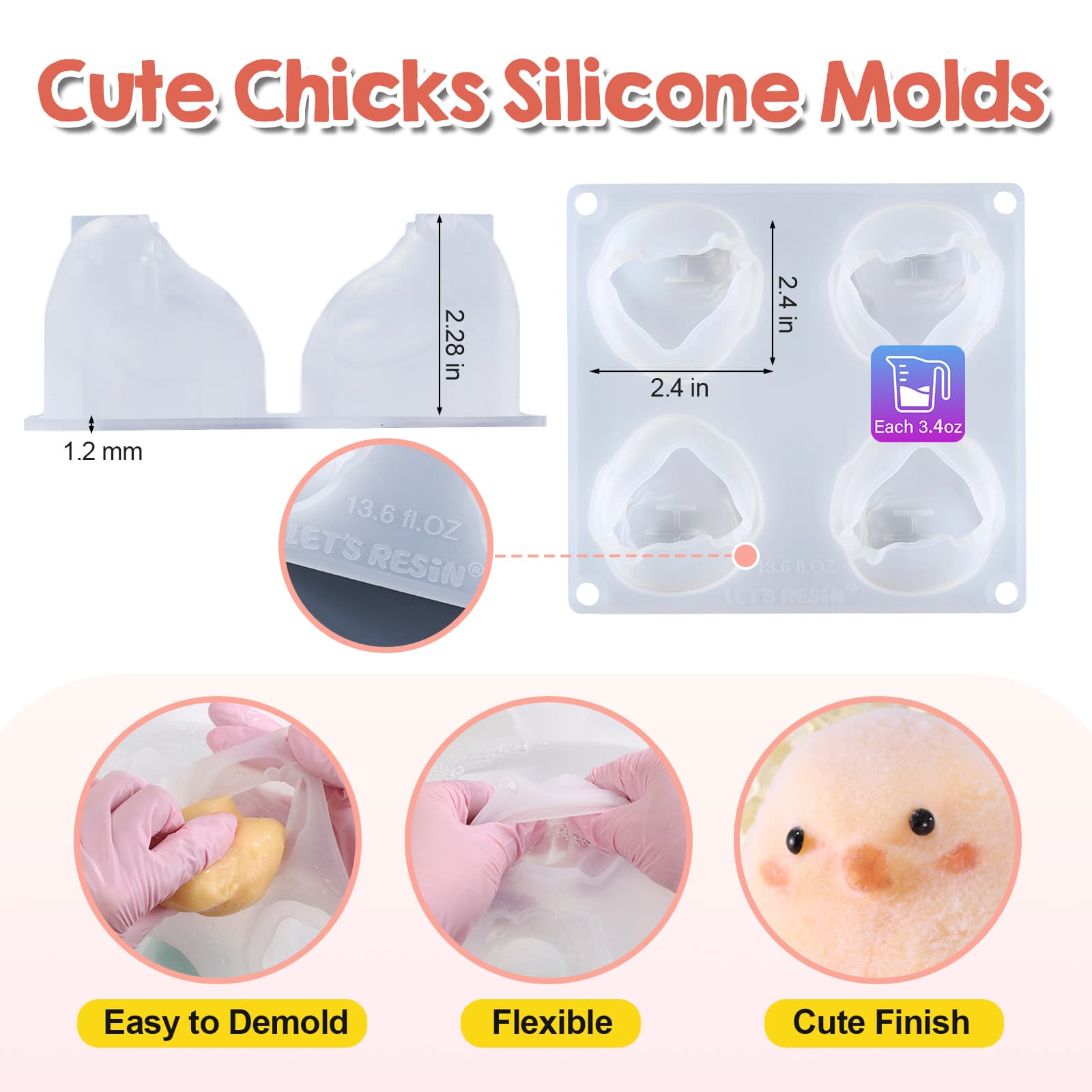 4-in-1 Hamster & Chick & Capybara Silicone Molds for Taba Squishy, 3D Animal Molds to Make Decompression and Cute Birthday Gift for Hamster Lover, Flexible and Durable Resin Mould - LET'S RESIN
