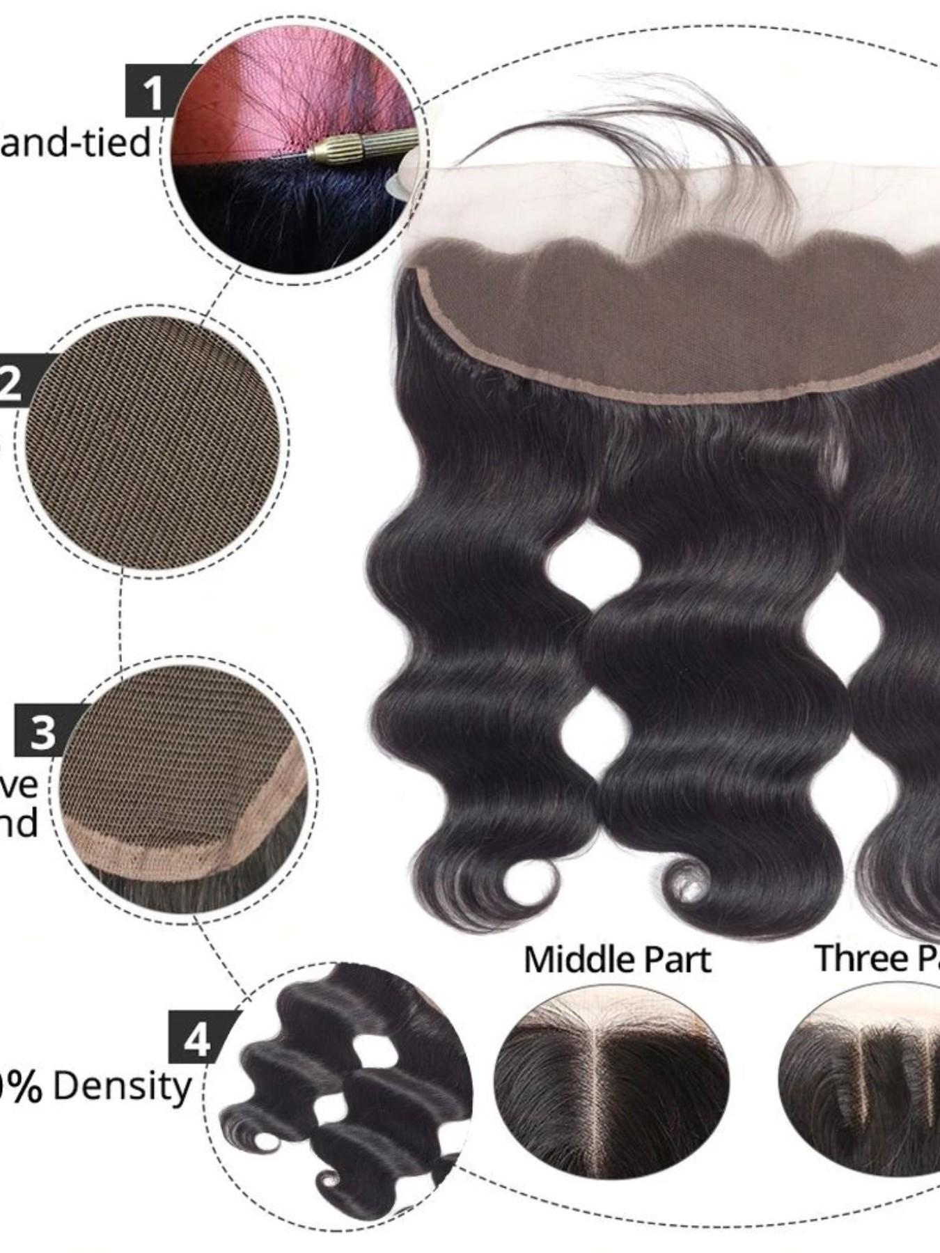 1PC WN-BW-LFF Natural Black Body Wave 13x4 HD Lace Frontal Human Hair