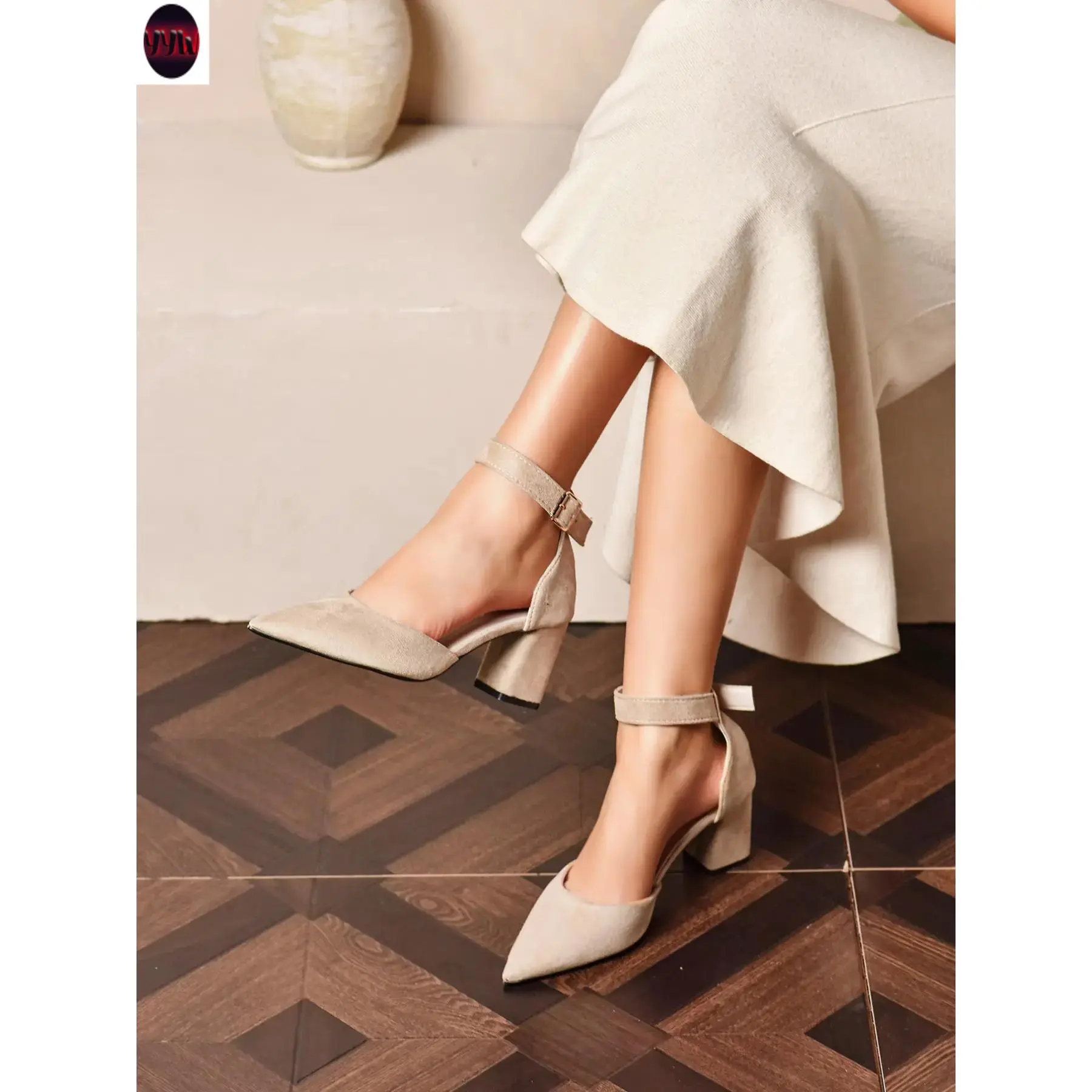 YYW1 Women's Suede Pointed Toe Ankle Strap Block Heel Pumps, Elegant Style Shoes, Elegant Classy Sandals, Comfortable & Durable Design Classy#BlockHeels#Ankle Strap#PointedToe#WomensFootwear