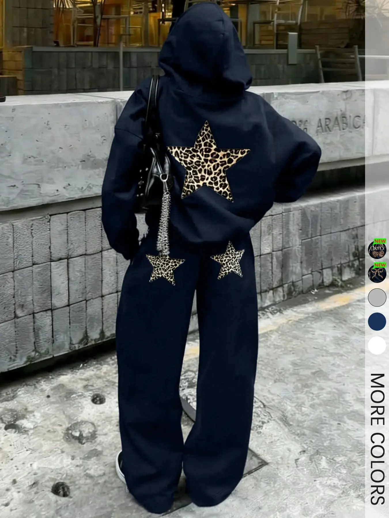 Y2K Leopard Star Two Piece Outfit, Fleece Hoodie & Loose Sweatpants Set, Retro Casual Chic Streetwear, For Weekend Errands, Brunch Outfit, Day Date, Market Day, Fall OOTD