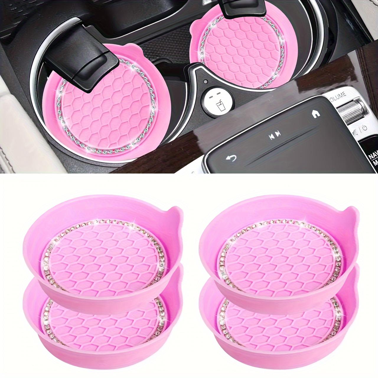 2 Counts Non-Slip Water Cup Pads, Car Coasters with Rhinestone Bling Decoration, Anti-Skid 8 cm Rubber Cup Mat, Car Interior Accessory