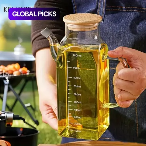 Glass Olive Oil Dispenser Bottle Set, 750ml & 1000ml Transparent Design, Durable Food Grade Cooking Tool for Salad, Frying & BBQ, Oil Bottles for Kitchen #GLOBAL PICKS
