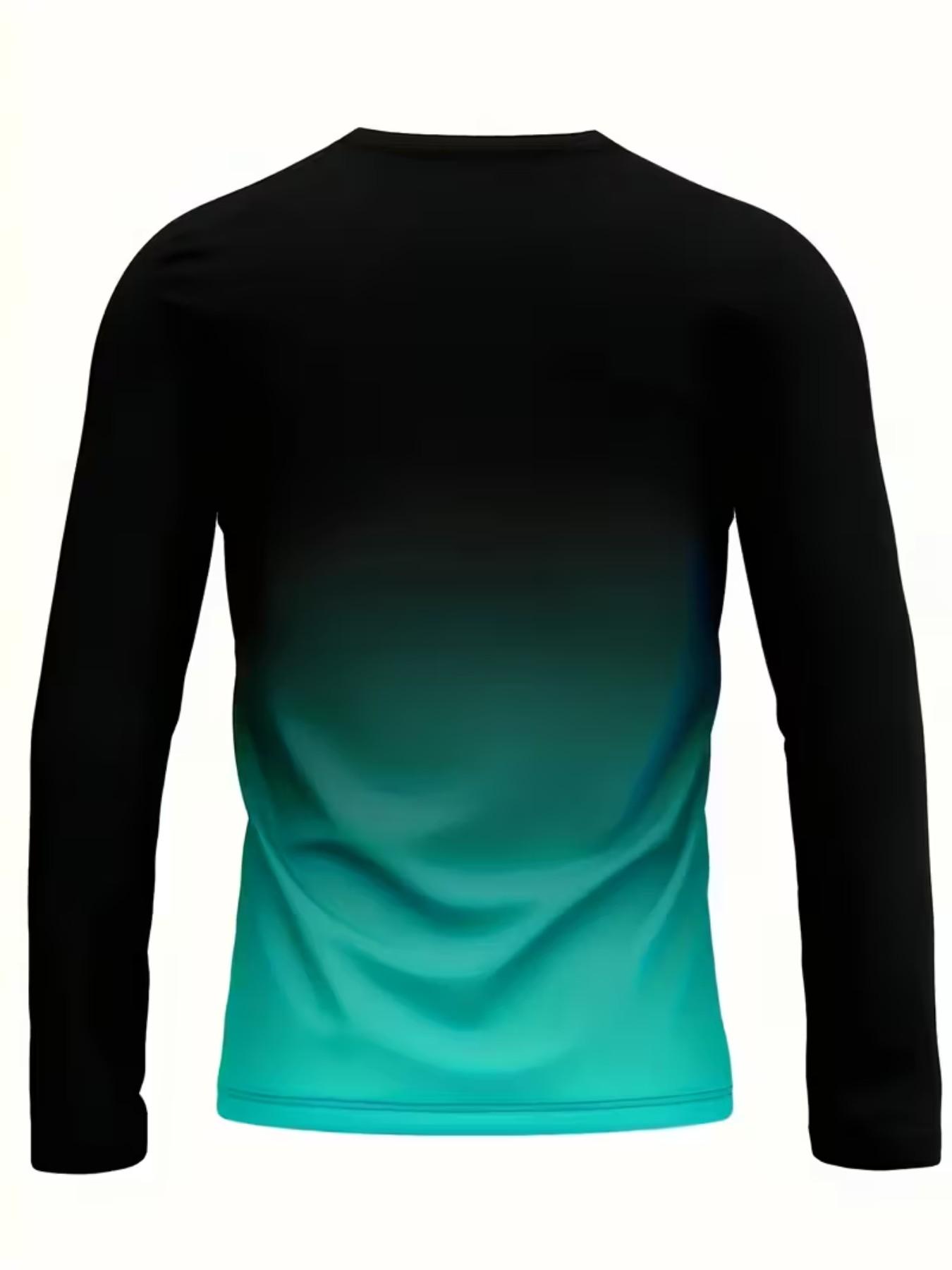 Men's Fashion Round Neck Long Sleeve Tight Fit Sports Top, 3D Digital Print T-Shirt, Quick Dry Breathable Outdoor Running Gym Wear, Dry Fit Activewear, Dry Fit Shirts