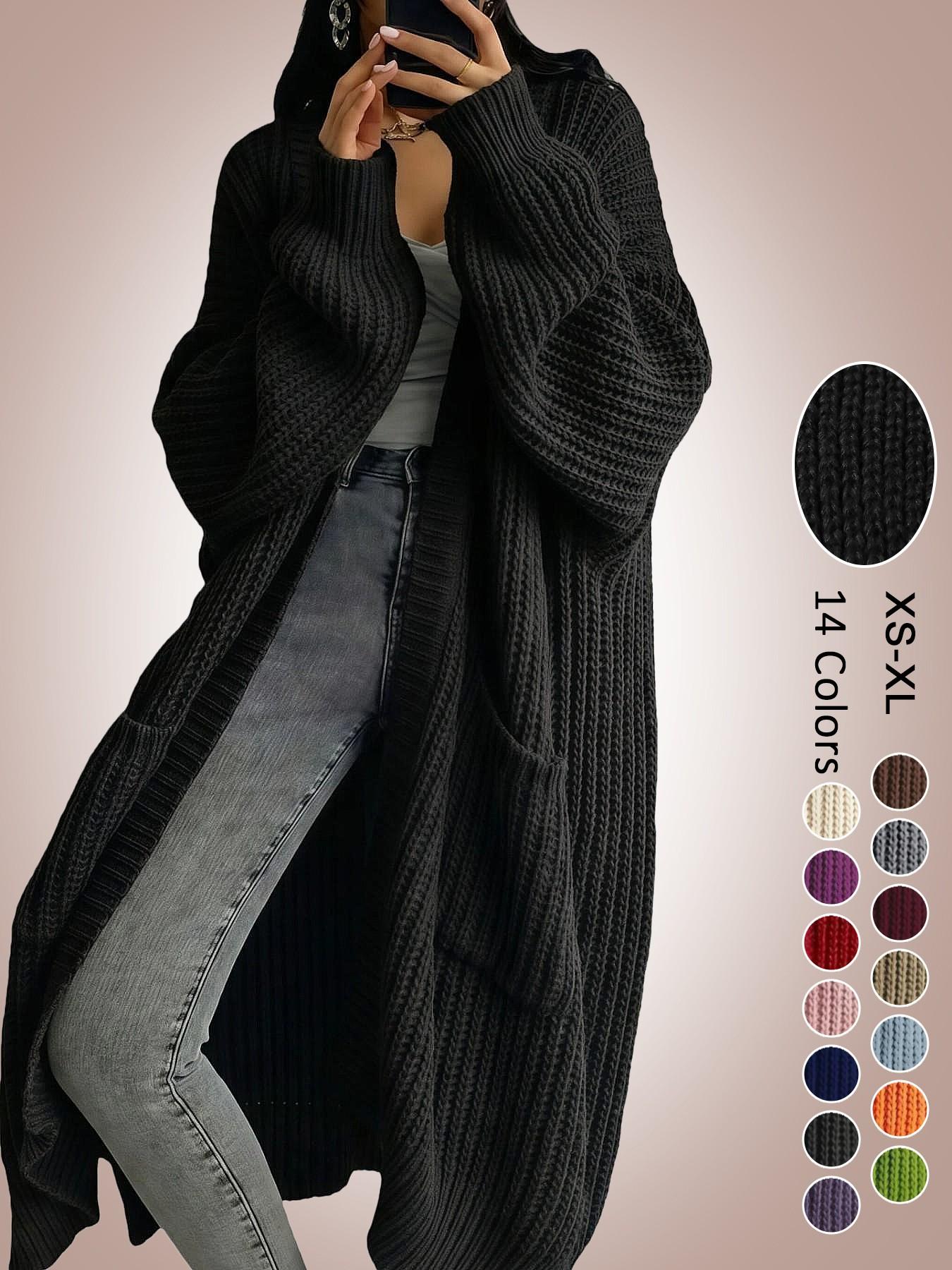 Women's Oversized Y2K Long Sleeve Cardigan, Ribbed Knit Fabric with Pockets, Loose Fit, Long Style, Perfect for Spring Fall Winter, Casual Layering