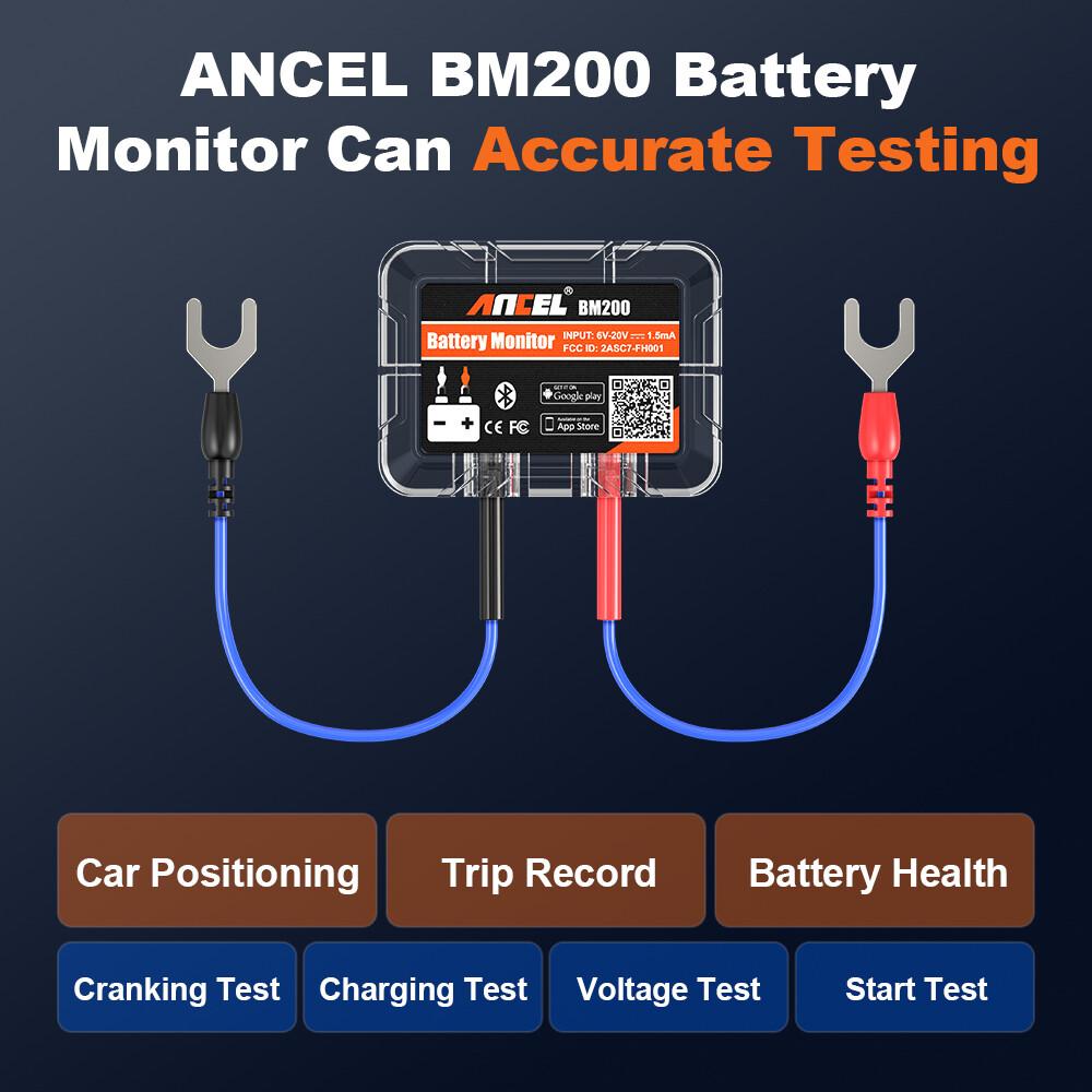 ANCEL BM200 12V Car Battery Tester, Automotive Battery Monitor Analyzer Bluetooth IP67 Waterproof, Auto Battery Diagnostic Cranking Charging Test Suit for 12V Battery, Car, Motorcycle, RV, Truck, Boat Vehicle