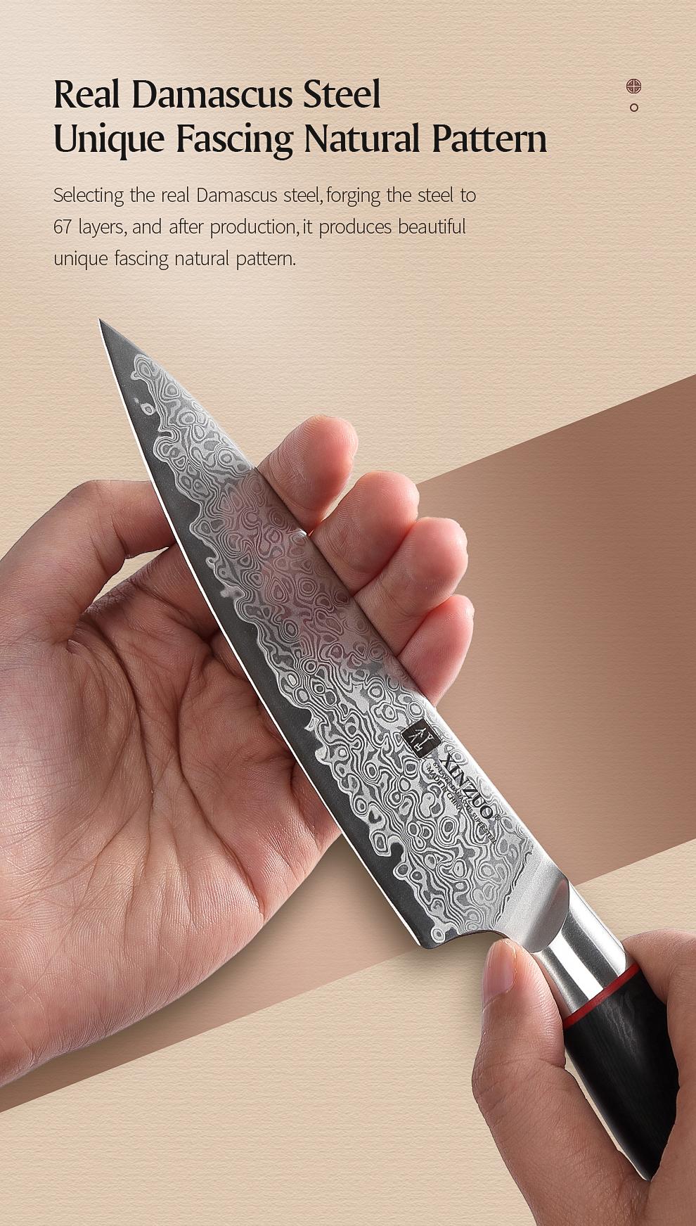 XINZUO Professional 5.3 Utility Knife, 67 Layers Damascus Steel Kitchen Knife, Hardness 60±2HRC, Carbon Fiber Pattern G10 Handle, Kitchen Cutlery for Home Use