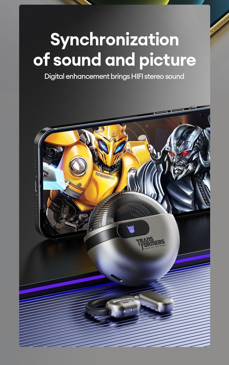 Transformers TF-T09 Open Ear Headphones Wireless Bluetooth 5.4, 60H Playtime Sport Earbuds Wireless with HD Mic Earhooks, Over Ear Headphones Waterproof for Running Fitness Workout