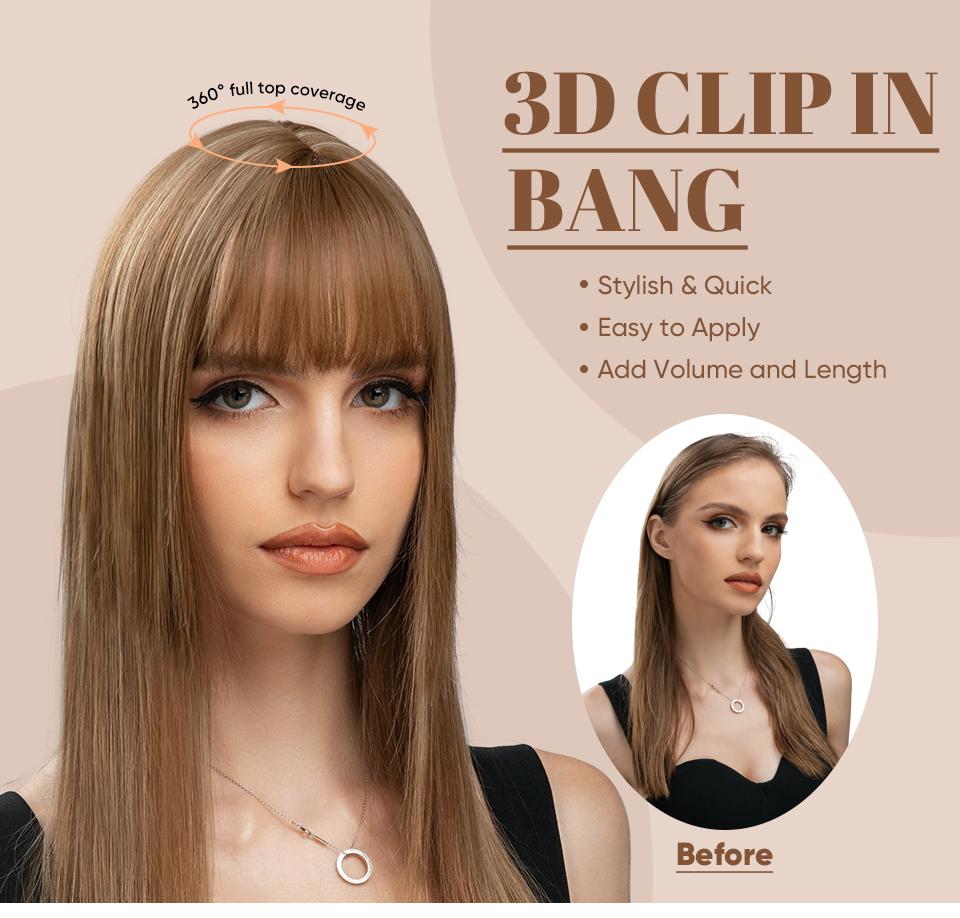 One Piece Synthetic Clip in Hair Topper With Bangs Straight Wig Overhead Natural Invisible Replacement Cover White Hair Piece