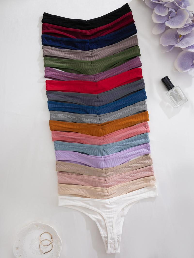 Women's Solid Color Patched Drop Waist Thong, Soft Comfy Breathable Knicker for Daily Wear, Women's Underwear for All Seasons