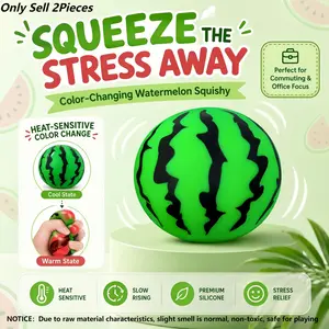 2pcs Cute Color Changing Watermelon Squishy Ball, Soft Fruit Fidget Toy, Stretchable Stress Relief Squeeze Ball, Portable Hand Play Toy for Kids & Adults, Fun Gift, Classroom Reward, Party Favor & Decor