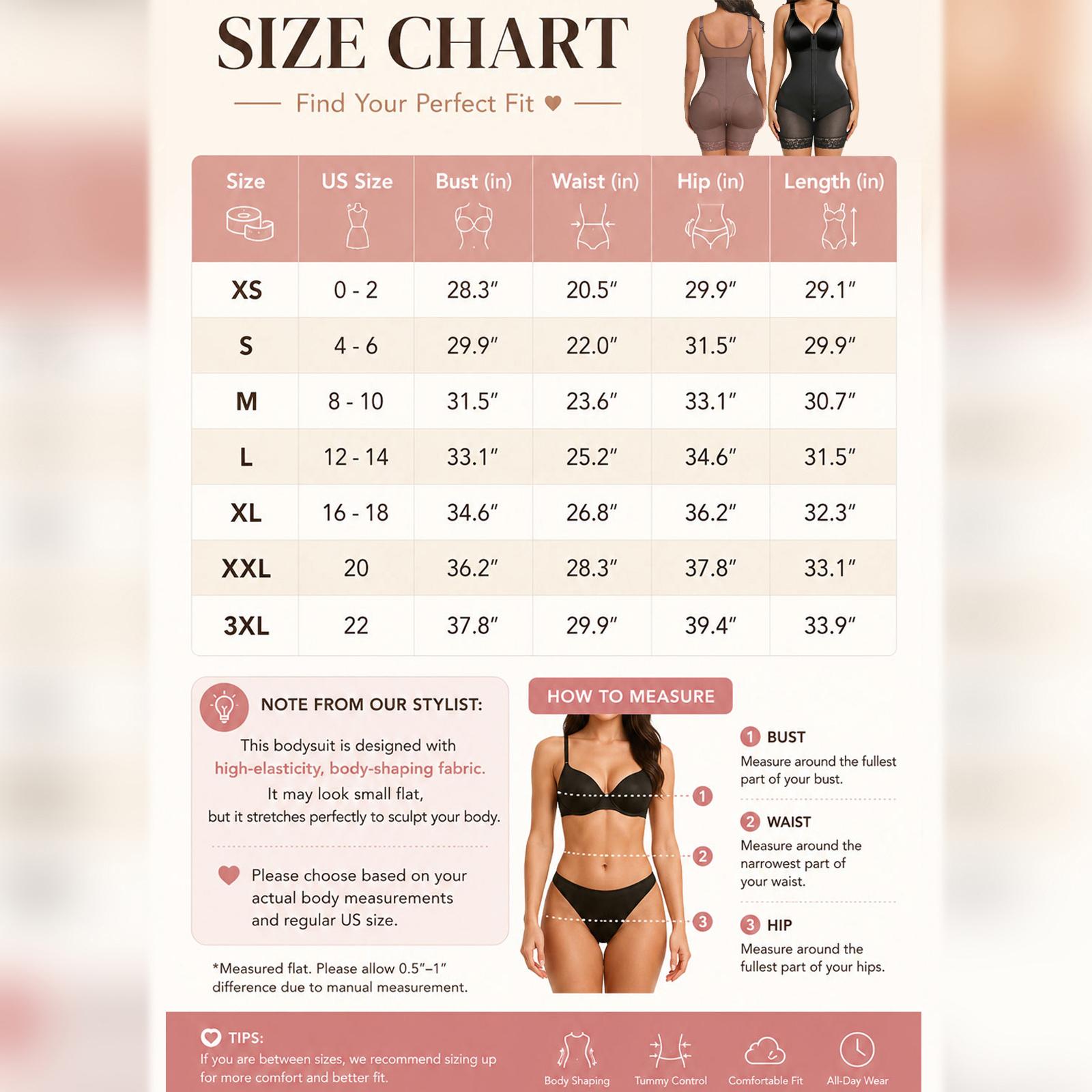 2pc Women's Underwear, Full Body Compression Shapewear Bodysuit, Front Zipper, Firm Tummy Control, Butt Lifter, Waist Trainer, Adjustable Straps