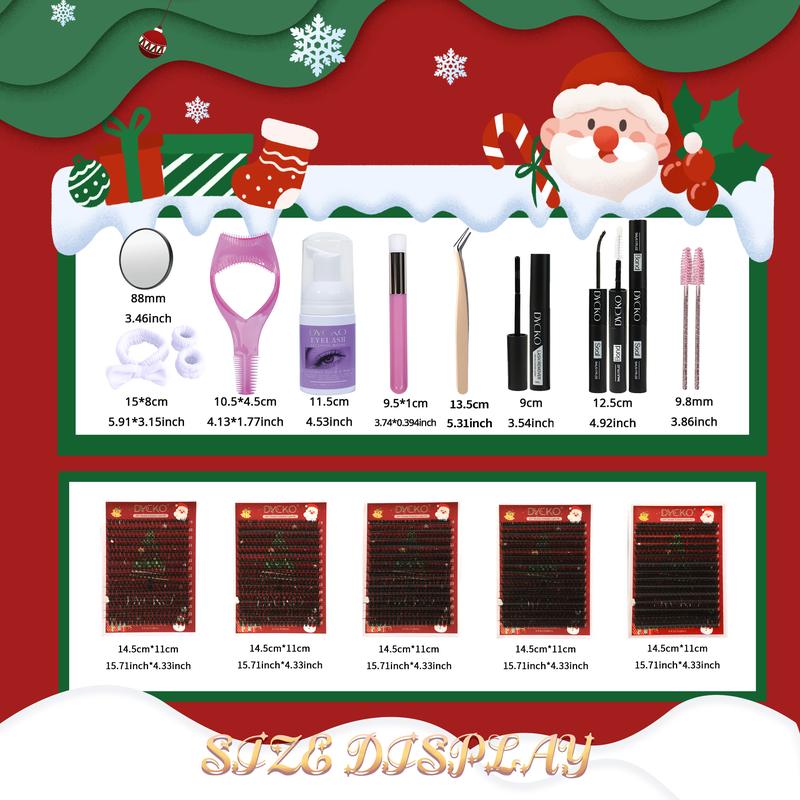 5 Pack Eyelashes Kit with Cluster & Segment Lashes | DYCKO Christmas Gift Set with 30D-100D DIY Lashes (1400+ Clusters, D Curl) & 10 Tools | Natural to Voluminous Looks for Women, Holiday, Party